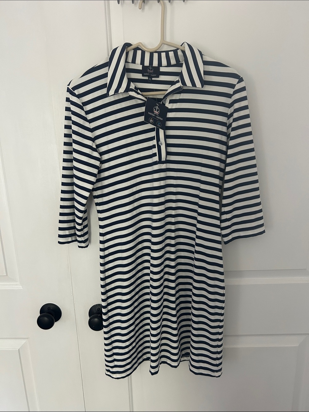 Striped Polo Midi Dress in Black and White